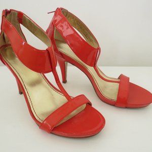 Nine West Coral Red T-Strap High Heel Sandals Sz 8.5